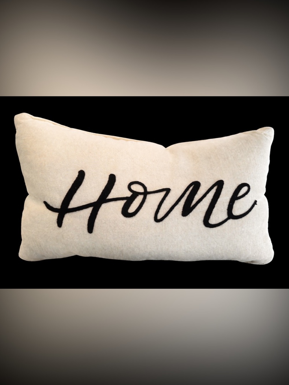 Neutral 'Home' Embroidered Lumbar Pillow - Black on Cream